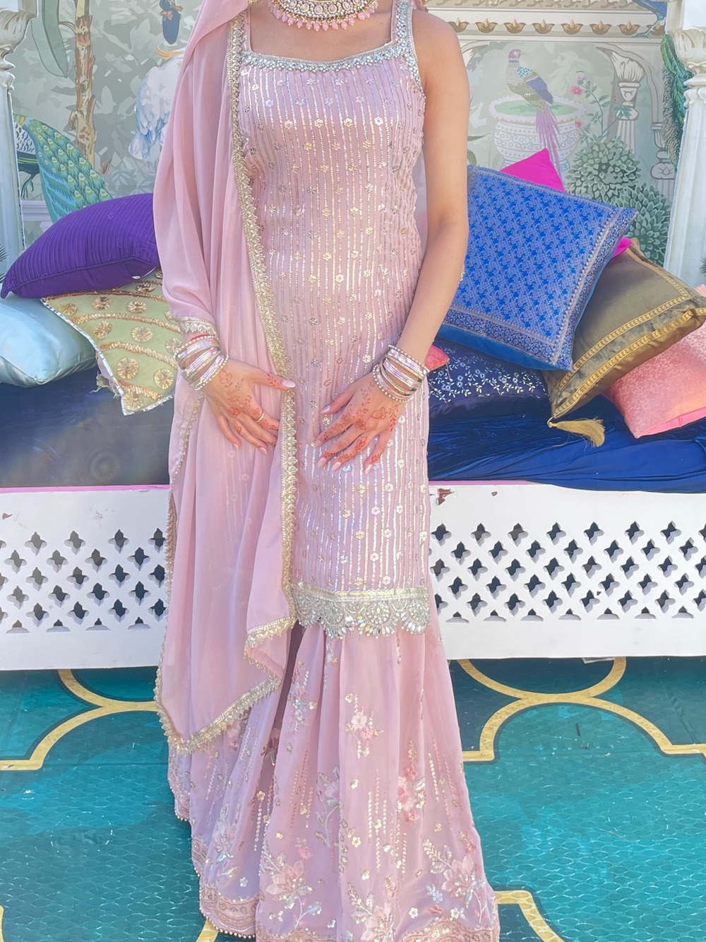 Elegant Pink Sequined Women's Dress with Matching Dupatta